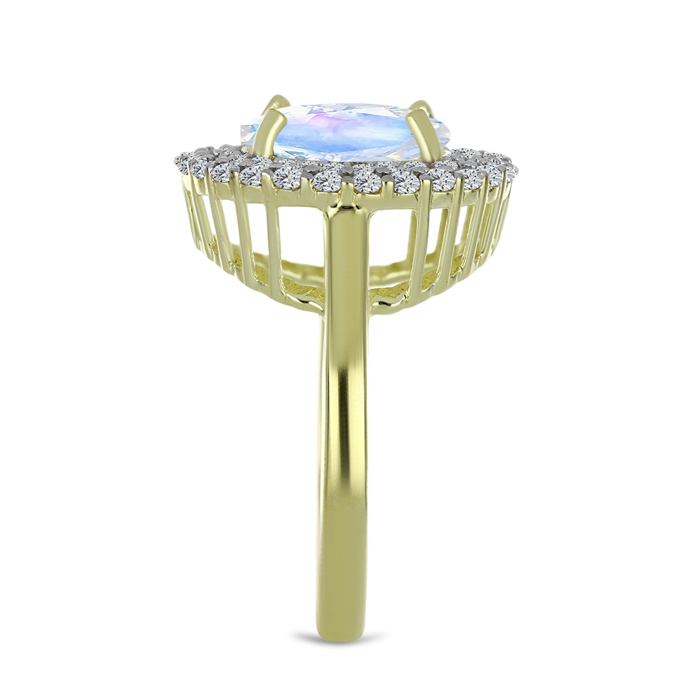 Inel din Argint 925 Placat cu Aur ( 3.92 grame ) cu Piatra Lunii Curcubeu și Acvamarin 3.67 Carate