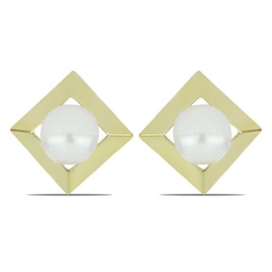 Cercei din Argint 925 Placat cu Aur ( 1.91 grame ) cu Perlă de Apă Dulce Albă 2.41 Carate