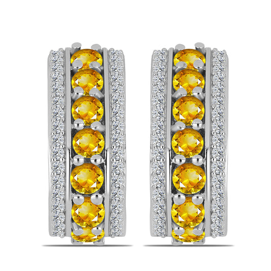 Cercei din Argint 925 ( 7.64 grame ) cu Citrin Ural și Topaz Alb 2.07 Carate