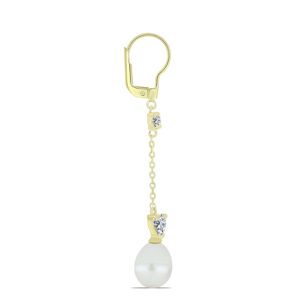 Cercei din Argint 925 Placat cu Aur ( 1.98 grame ) cu Perlă de Apă Dulce Albă și Topaz Alb 11.32 Carate