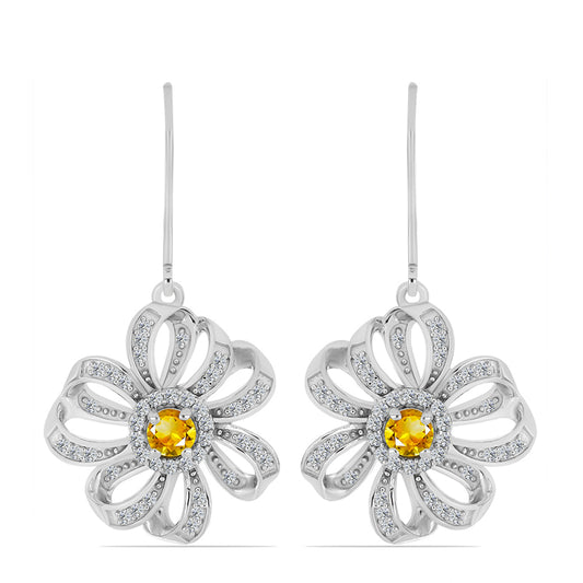 Cercei din Argint 925 ( 7.08 grame ) cu Citrin Ural și Topaz Alb 1.21 Carate