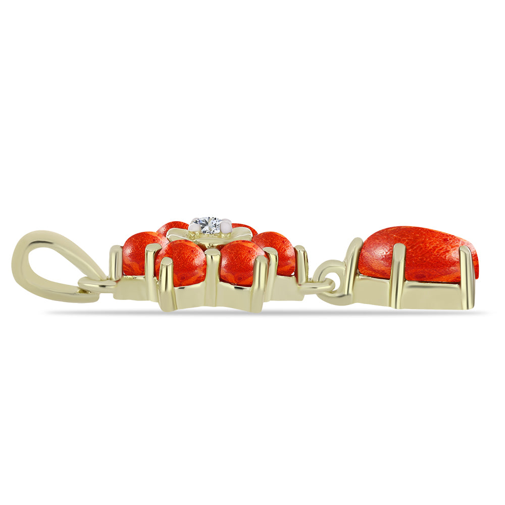 Pandantiv din Argint 925 Placat cu Aur ( 1.57 grame ) cu Coral Roșu Burete și Topaz Alb 1.52 Carate