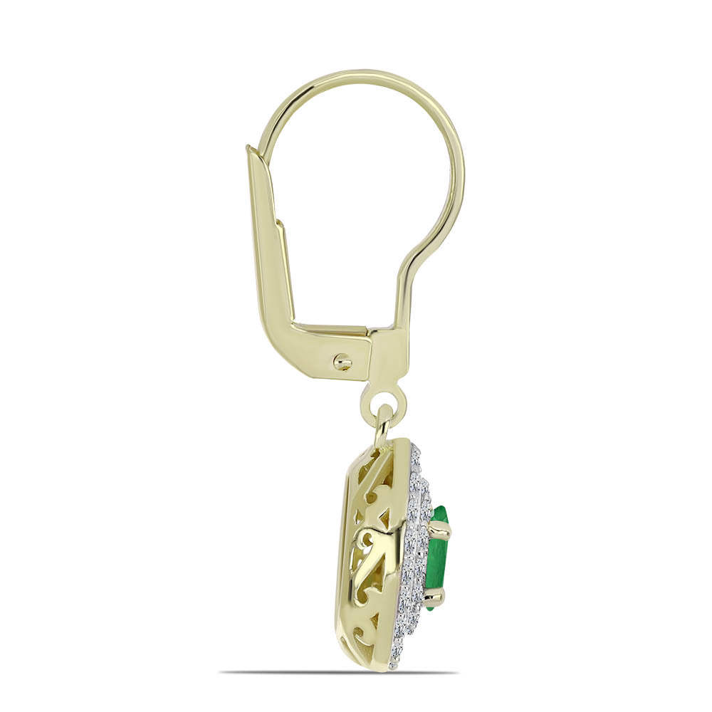 Cercei din Argint 925 Placat cu Aur ( 2.81 grame ) cu Smarald Zambian și Topaz Alb 1.07 Carate