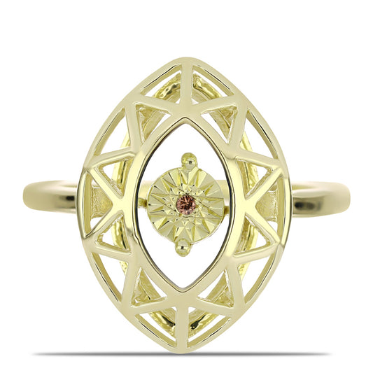 Inel din Argint 925 Placat cu Aur ( 2.43 grame ) cu Diamant Coniac 0.01 Carate