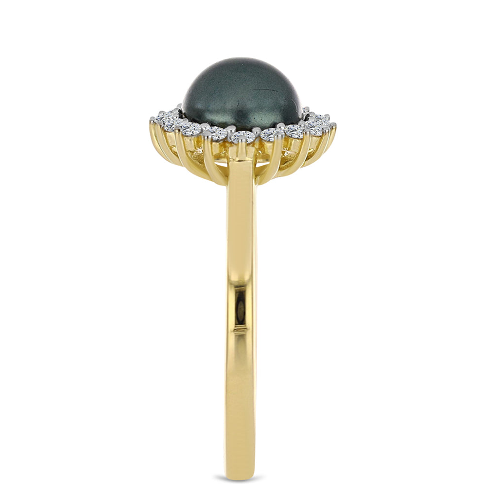 Inel din Argint 925 Placat cu Aur ( 2.49 grame ) cu Perlă De apă Dulce cu Efect "Verde Tahitian" și Topaz Alb 1.04 Carate