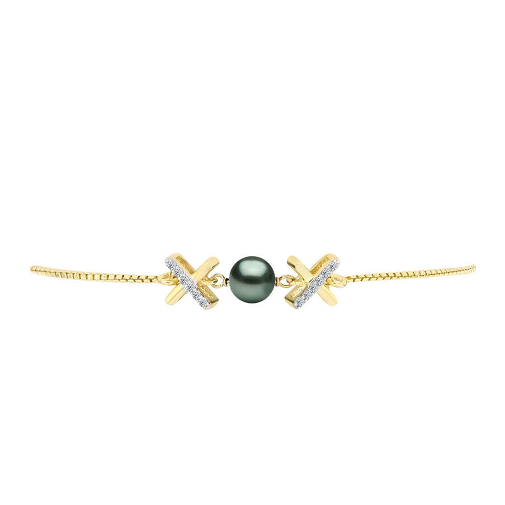 Brățară din Argint 925 Placat cu Aur ( 3.17 grame ) cu Perlă De apă Dulce cu Efect "Verde Tahitian" și Topaz Alb 0.41 Carate