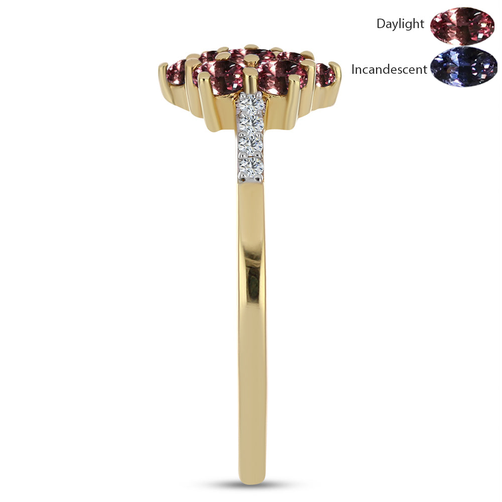 Inel din Argint 925 Placat cu Aur ( 1.71 grame ) cu Granat Tsivory care își schimbă culoarea și Topaz Alb 1.16 Carate