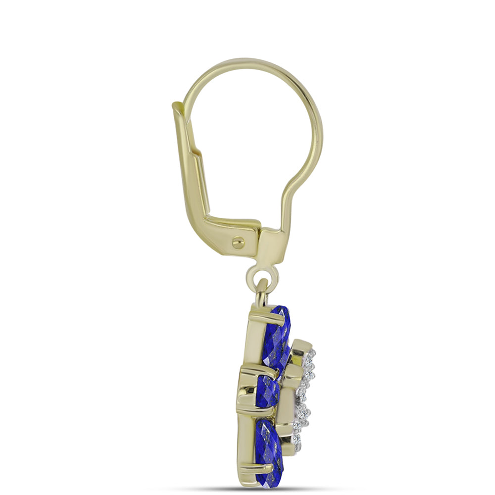 Cercei din Argint 925 Placat cu Aur ( 3.2 grame ) cu Lapis Lazuli și Topaz Alb 2.39 Carate