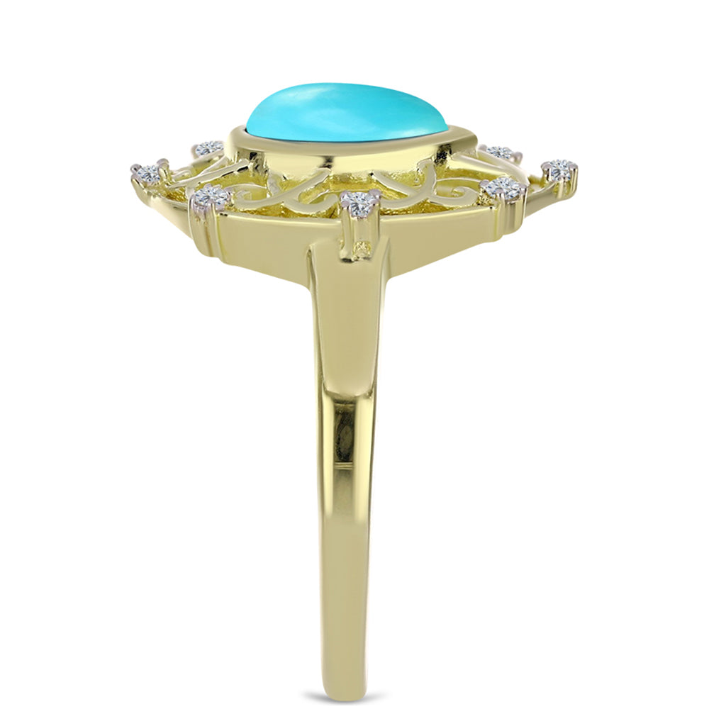 Inel din Argint 925 Placat cu Aur ( 3.3 grame ) cu Turcoaz ”Frumoasa Adormită” și Topaz Alb 1.17 Carate