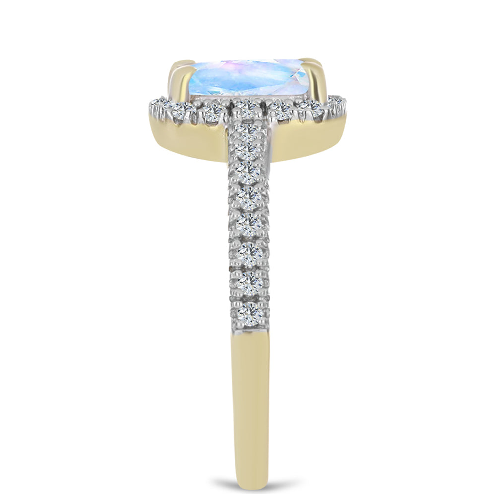 Inel din Argint 925 Placat cu Aur ( 2.55 grame ) cu Piatra Lunii Curcubeu și Topaz Alb 1.05 Carate