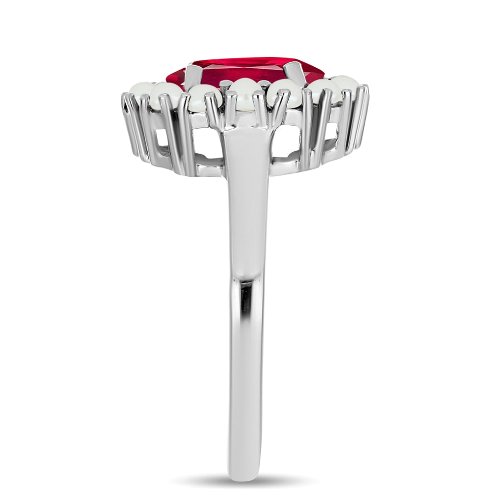 Inel din Argint 925 ( 3.21 grame ) cu Rubin Malagasy și Perlă de Apă Dulce Albă 3.34 Carate