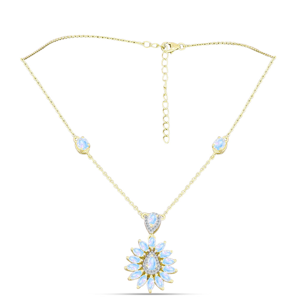 Colier din Argint 925 Placat cu Aur ( 5.76 grame ) cu Piatra Lunii Curcubeu 3.35 Carate
