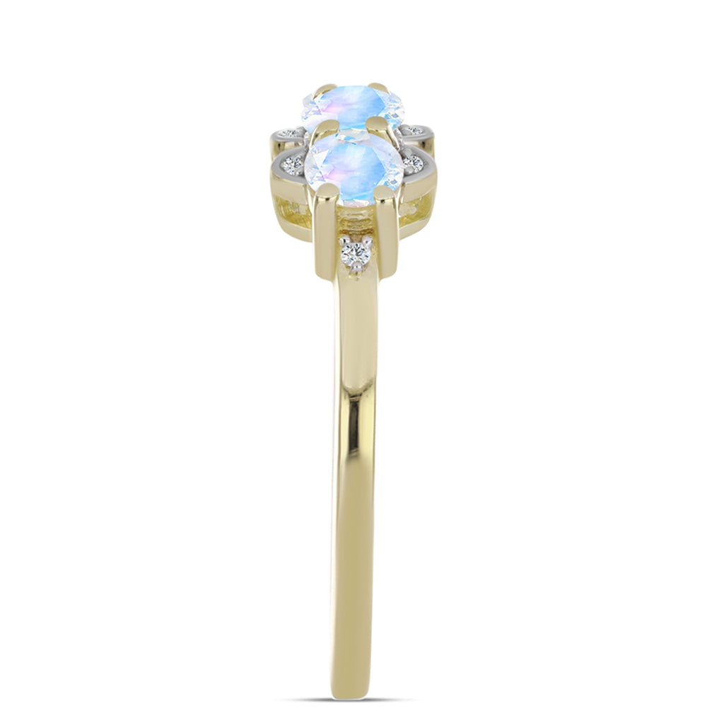 Inel din Argint 925 Placat cu Aur ( 2.35 grame ) cu Piatra Lunii Curcubeu și Topaz Alb 1.1 Carate