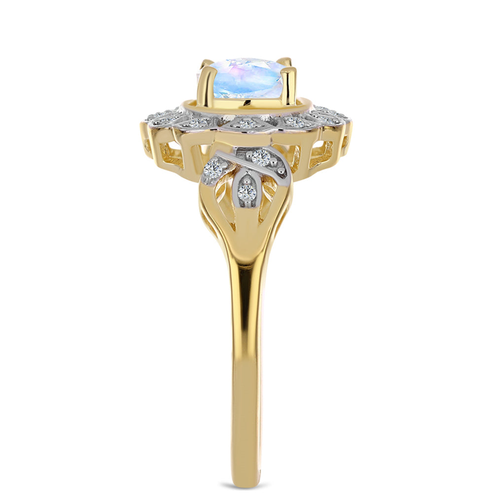 Inel din Argint 925 Placat cu Aur ( 3.51 grame ) cu Piatra Lunii Curcubeu și Topaz Alb 1.23 Carate