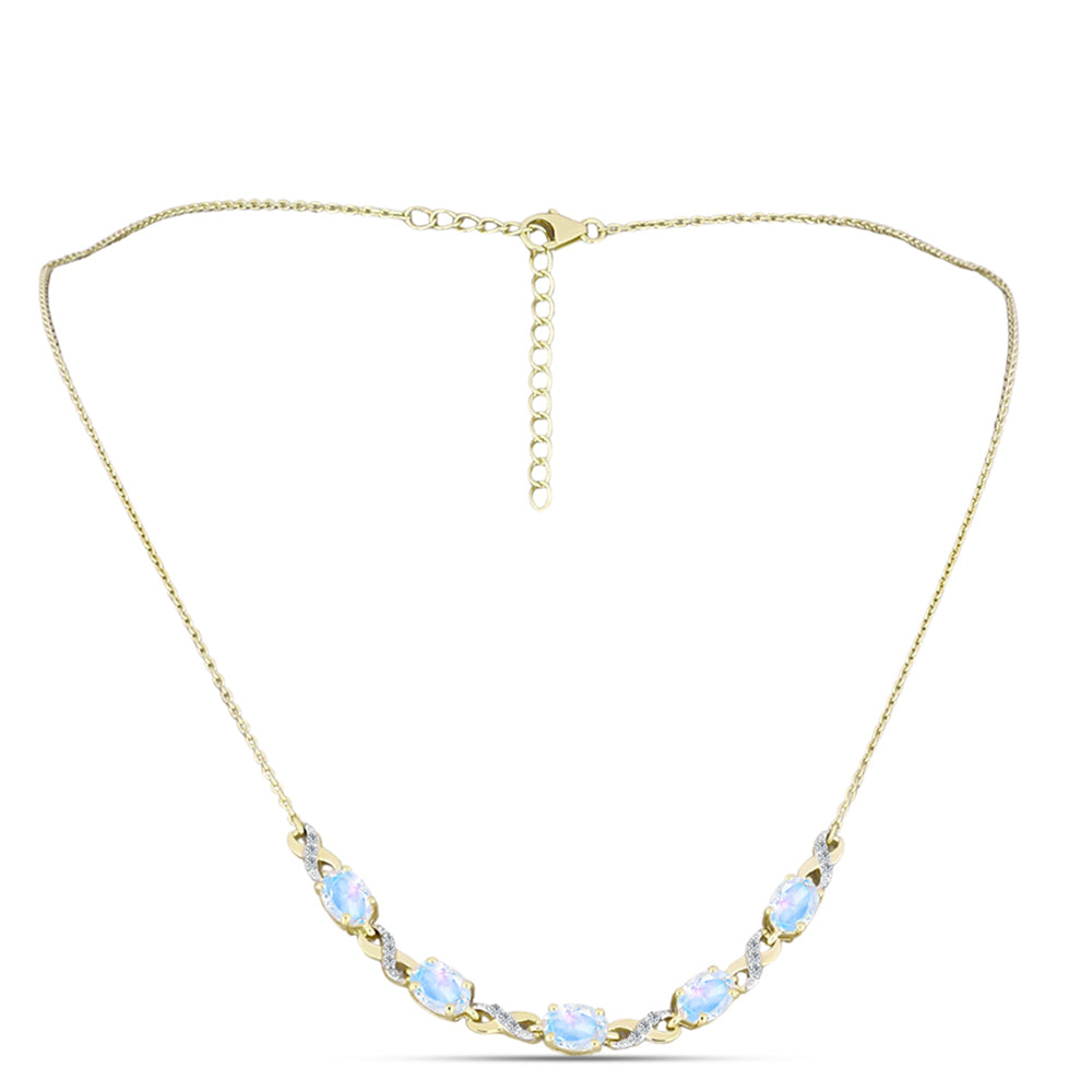 Colier din Argint 925 Placat cu Aur ( 5.57 grame ) cu Piatra Lunii Curcubeu și Topaz Alb 4.14 Carate