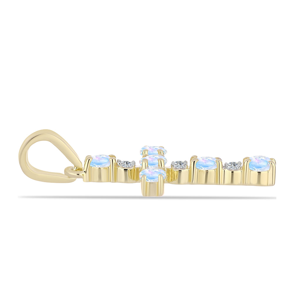 Cruce Pandantiv din Argint 925 Placat cu Aur ( 1.01 grame ) cu Piatra Lunii Curcubeu și Topaz Alb 0.45 Carate