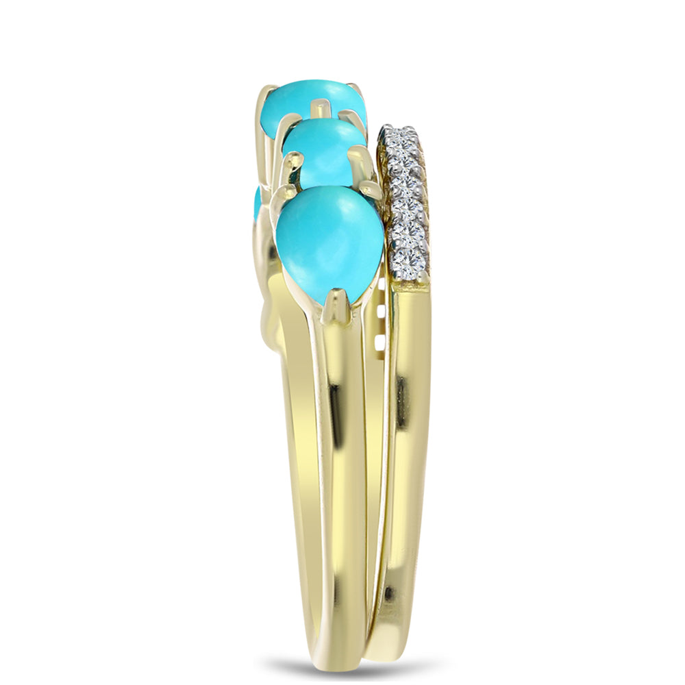 Inel din Argint 925 Placat cu Aur ( 3.62 grame ) cu Turcoaz ”Frumoasa Adormită” și Topaz Alb 1.6 Carate