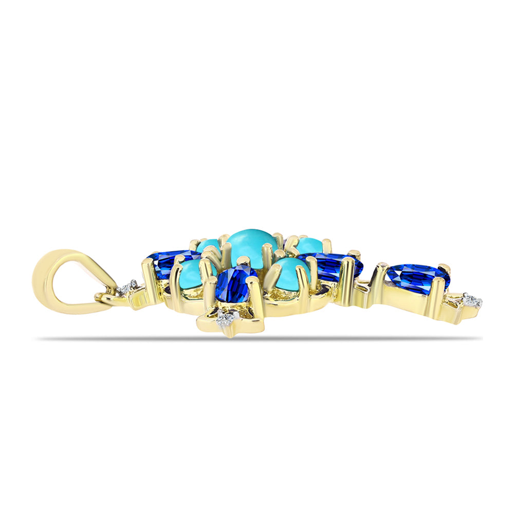 Cruce Pandantiv din Argint 925 Placat cu Aur ( 2.5 grame ) cu Turcoaz ”Frumoasa Adormită” și Safir Albastru Australian 2.65 Carate