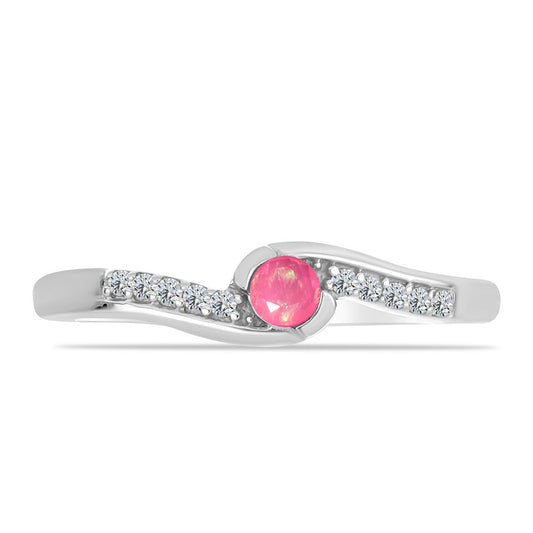 Inel din Argint 925 ( 1.73 grame ) cu Opal Lega Dembi Roz și Topaz Alb 0.13 Carate