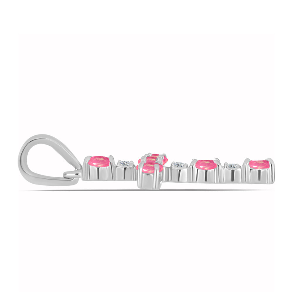 Cruce Pandantiv din Argint 925 ( 1.04 grame ) cu Opal Lega Dembi Roz și Topaz Alb 0.31 Carate