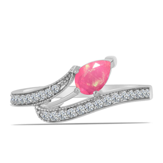Inel din Argint 925 ( 2.1 grame ) cu Opal Lega Dembi Roz și Topaz Alb 0.42 Carate
