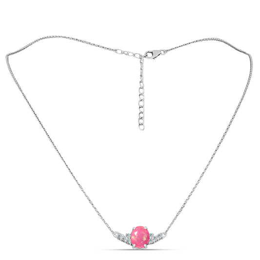 Colier din Argint 925 ( 3.47 grame ) cu Opal Lega Dembi Roz și Topaz Alb 1.73 Carate