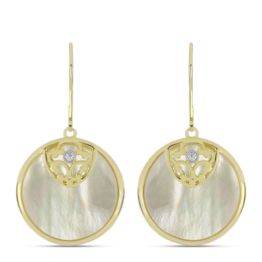 Cercei din Argint 925 Placat cu Aur ( 5.97 grame ) cu Sidef și Topaz Alb 14.67 Carate