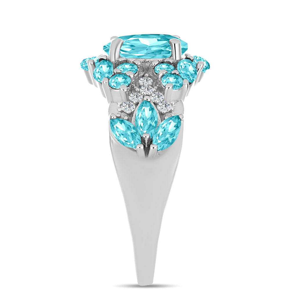 Inel din Argint 925 ( 3.97 grame ) cu Cuarț Paraiba și Topaz Alb 2.25 Carate