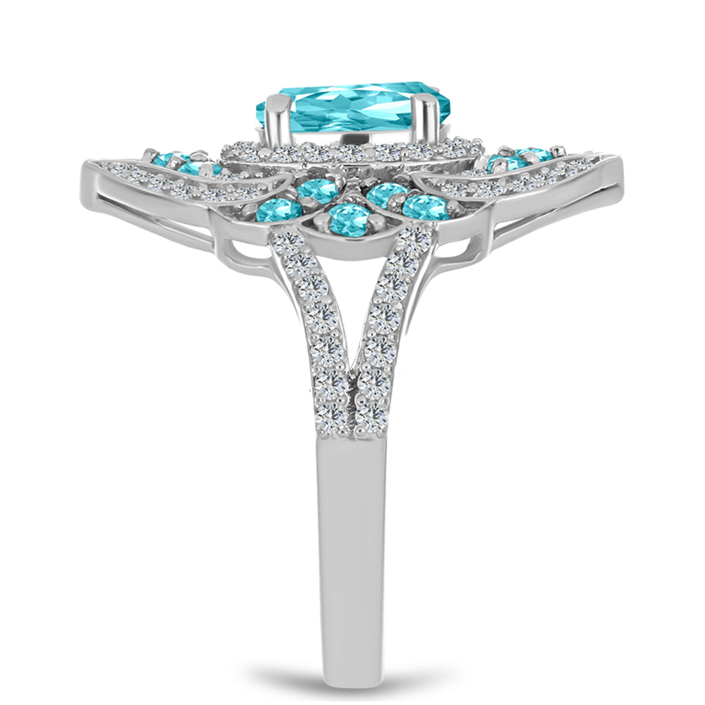 Inel din Argint 925 ( 4.06 grame ) cu Cuarț Paraiba și Topaz Alb 2.26 Carate
