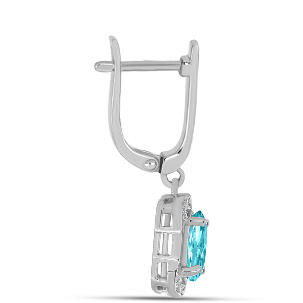 Cercei din Argint 925 ( 4.46 grame ) cu Cuarț Paraiba și Topaz Alb 2.38 Carate