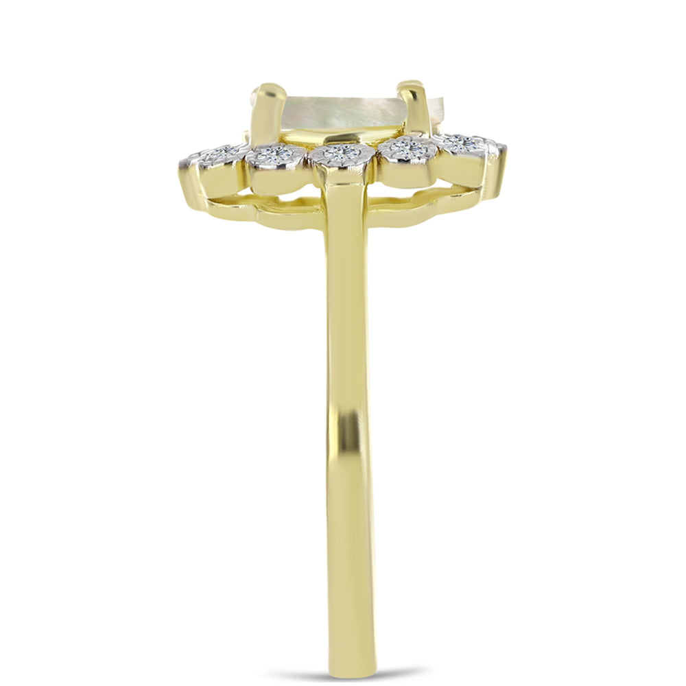 Inel din Argint 925 Placat cu Aur ( 2.44 grame ) cu Sidef și Topaz Alb 1.14 Carate