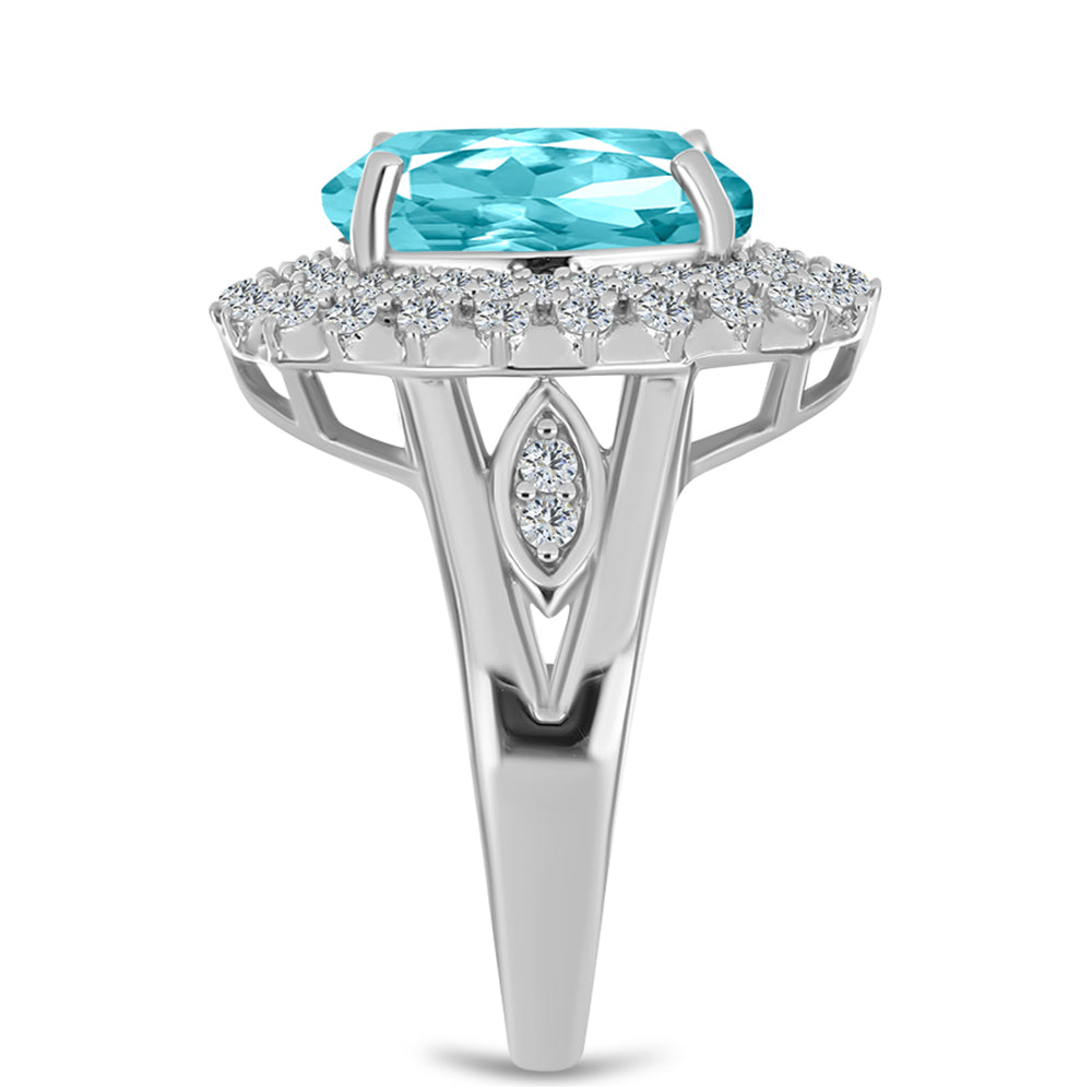 Inel din Argint 925 ( 4.44 grame ) cu Cuarț Paraiba și Topaz Alb 5.17 Carate