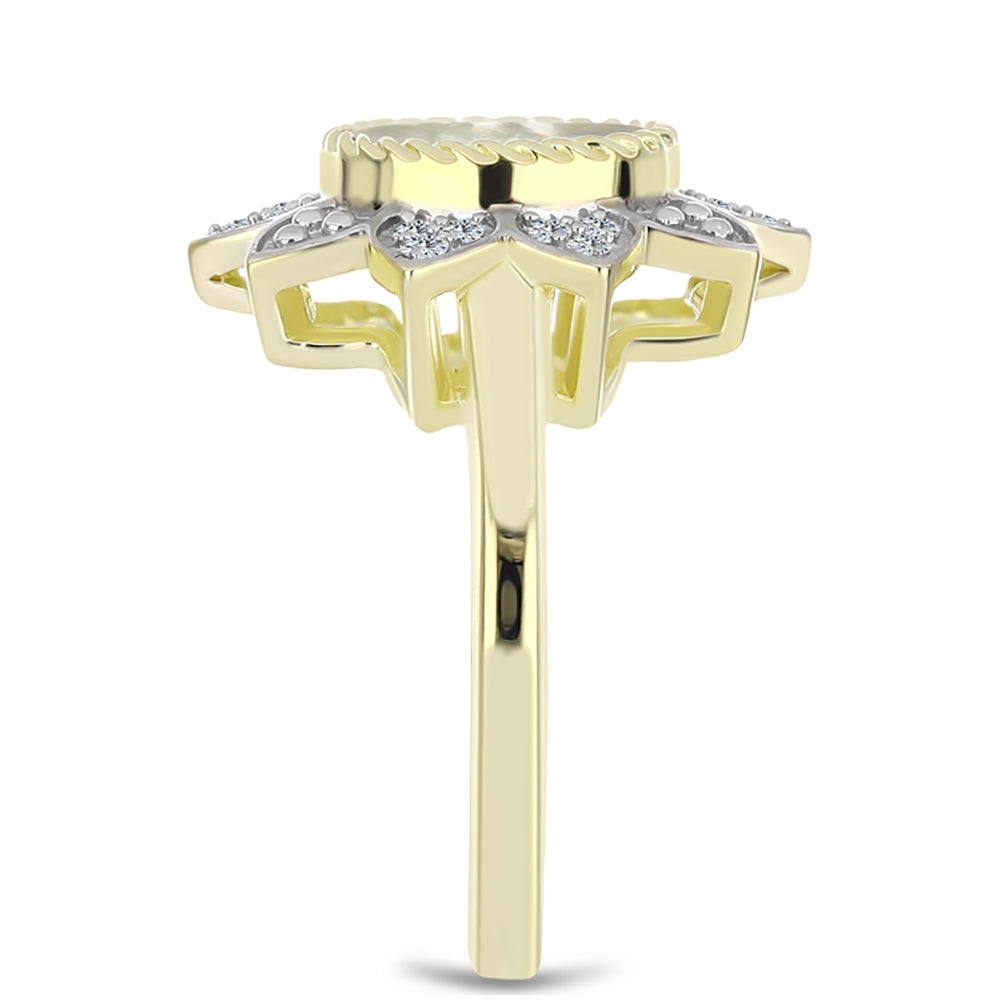 Inel din Argint 925 Placat cu Aur ( 4.04 grame ) cu Sidef și Topaz Alb 1.48 Carate