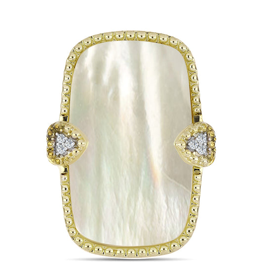 Inel din Argint 925 Placat cu Aur ( 5.61 grame ) cu Sidef și Topaz Alb 10.88 Carate