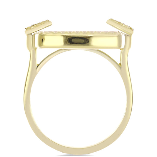 Inel din Argint 925 Placat cu Aur ( 5.61 grame ) cu Sidef și Topaz Alb 10.88 Carate