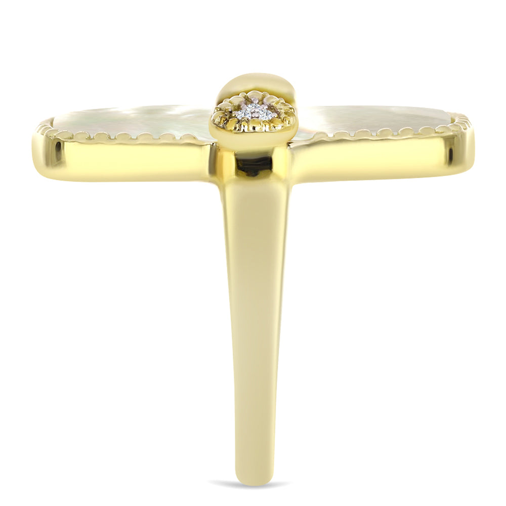 Inel din Argint 925 Placat cu Aur ( 5.61 grame ) cu Sidef și Topaz Alb 10.88 Carate