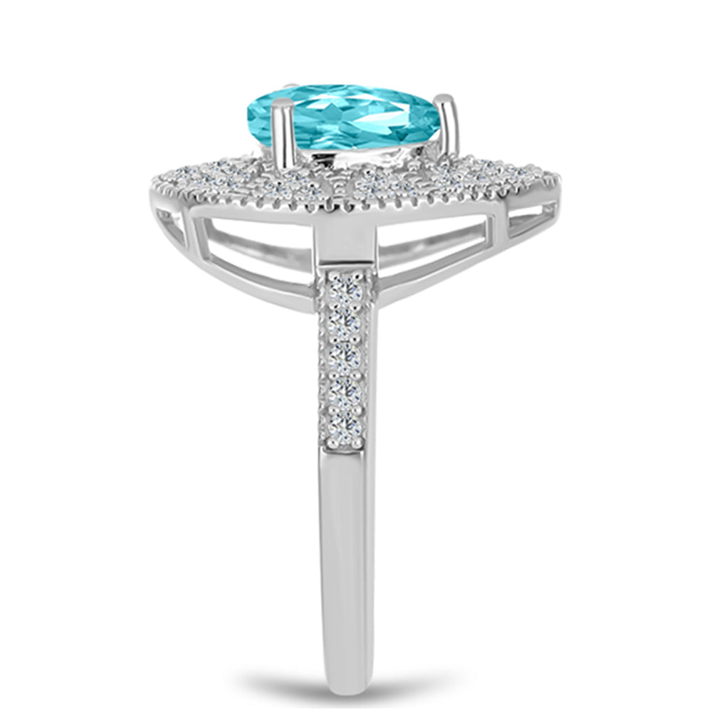 Inel din Argint 925 ( 3.29 grame ) cu Cuarț Paraiba și Topaz Alb 1.52 Carate
