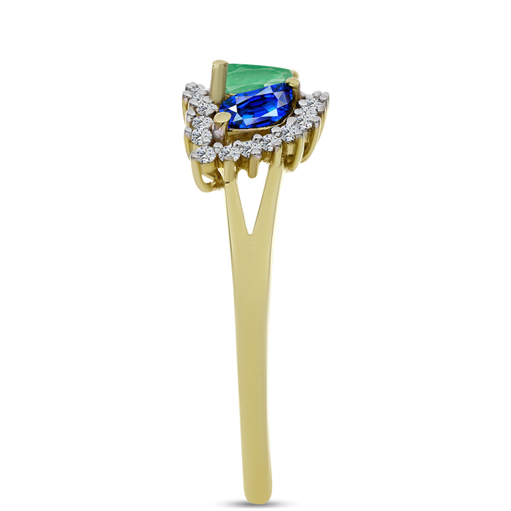 Inel din Argint 925 Placat cu Aur ( 2.71 grame ) cu Safir Albastru Australian și Smarald Brazilian 1.28 Carate