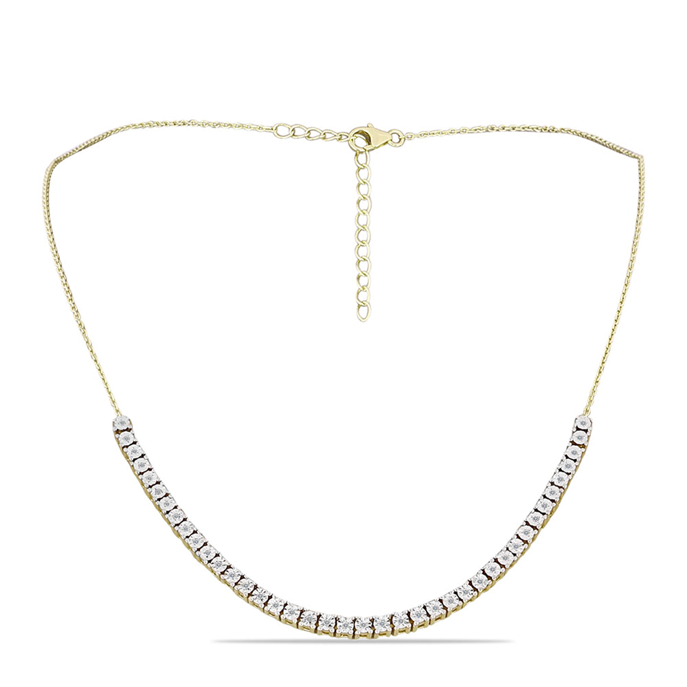 Colier din Argint 925 Placat cu Aur ( 11.35 grame ) cu Diamant Alb și Topaz Alb 0.28 Carate