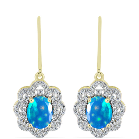 Cercei din Argint 925 Placat cu Aur ( 3.99 grame ) cu Opal Etiopian ”Paradis” și Topaz Alb 3.19 Carate
