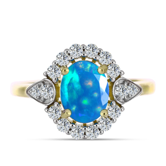 Inel din Argint 925 Placat cu Aur ( 2.85 grame ) cu Opal Etiopian ”Paradis” și Topaz Alb 1.64 Carate