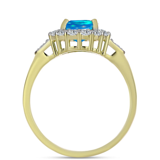Inel din Argint 925 Placat cu Aur ( 2.85 grame ) cu Opal Etiopian ”Paradis” și Topaz Alb 1.64 Carate