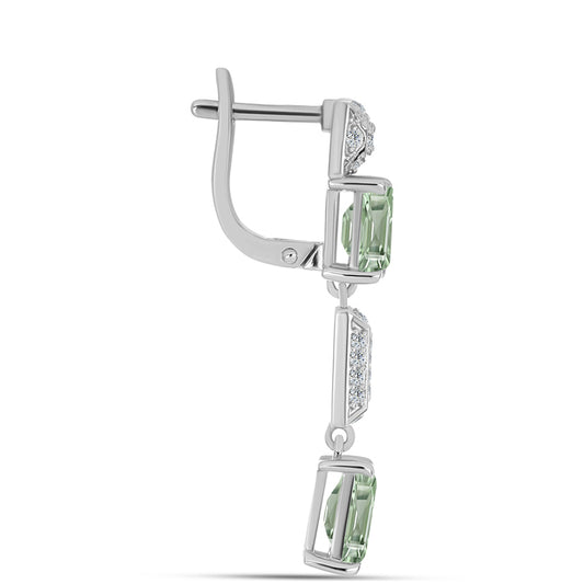 Cercei din Argint 925 ( 5.77 grame ) cu Ametist Verde și Topaz Alb 5.25 Carate