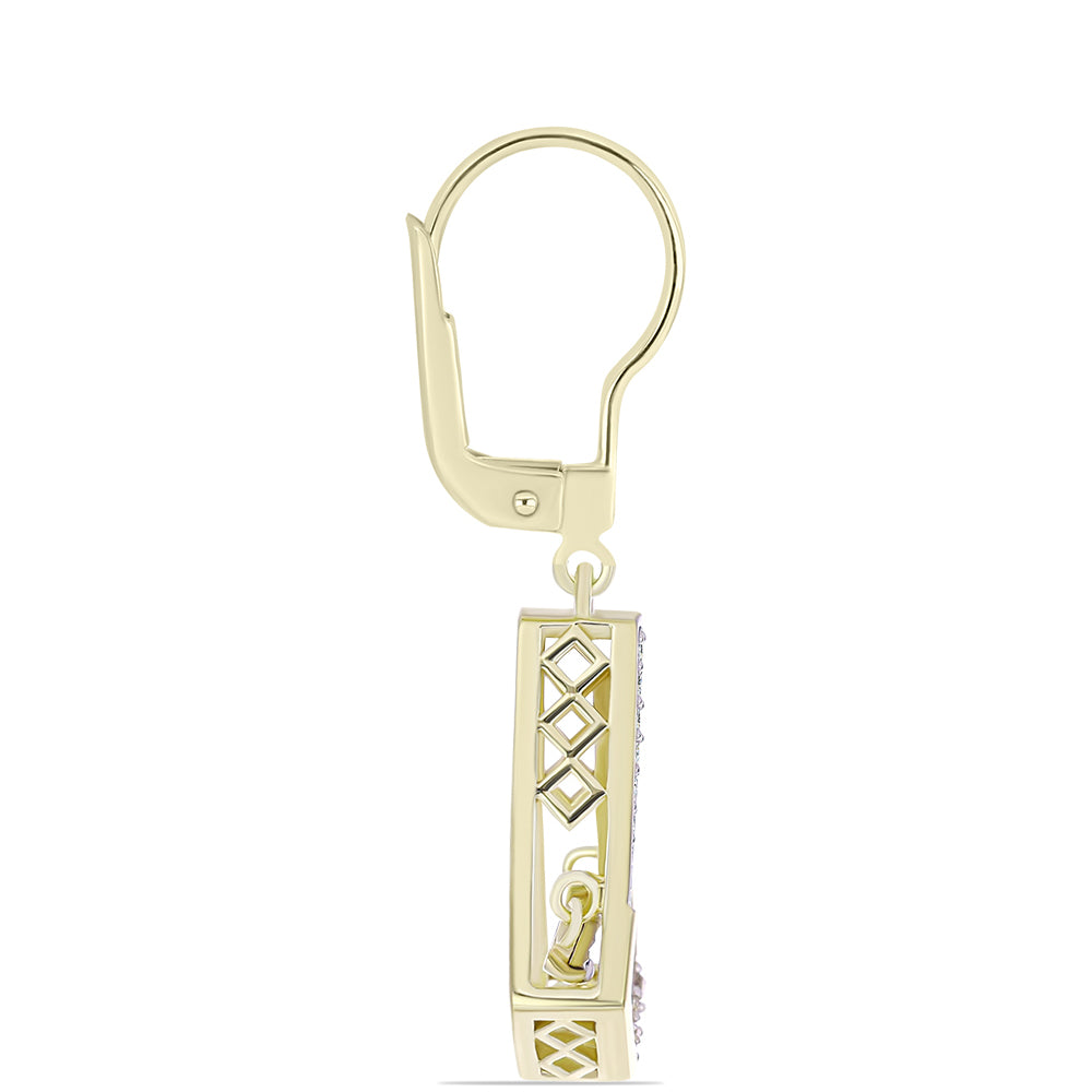 Cercei din Argint 925 Placat cu Aur ( 3.77 grame ) cu Diamant Alb și Topaz Alb 0.17 Carate