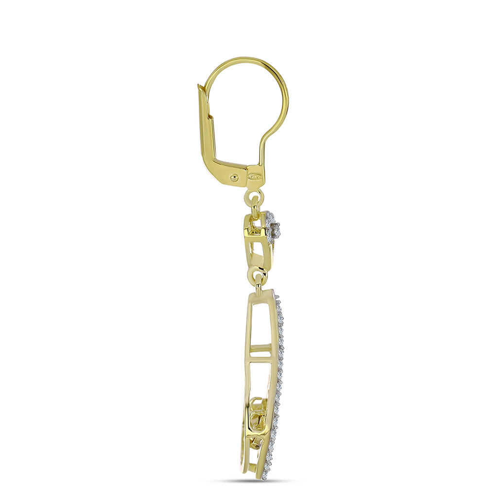 Cercei din Argint 925 Placat cu Aur ( 4.17 grame ) cu Diamant Alb și Topaz Alb 1.17 Carate