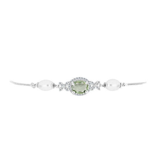Brățară din Argint 925 ( 3.27 grame ) cu Ametist Verde și Perlă de Apă Dulce Albă 6.33 Carate