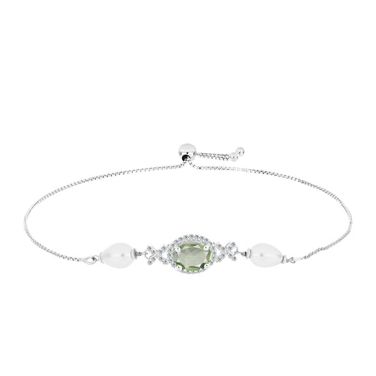 Brățară din Argint 925 ( 3.27 grame ) cu Ametist Verde și Perlă de Apă Dulce Albă 6.33 Carate