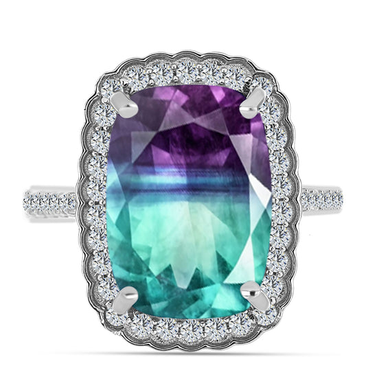 Inel din Argint 925 ( 3.58 grame ) cu Fluorit Zebra și Topaz Alb 8.5 Carate