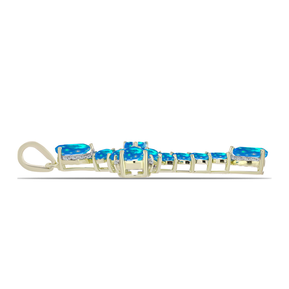 Cruce Pandantiv din Argint 925 Placat cu Aur ( 3.44 grame ) cu Opal Etiopian ”Paradis” și Topaz Alb 2.51 Carate