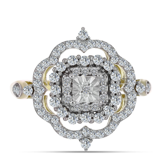 Inel din Argint 925 Placat cu Aur ( 3.33 grame ) cu Diamant Alb și Topaz Alb 0.83 Carate